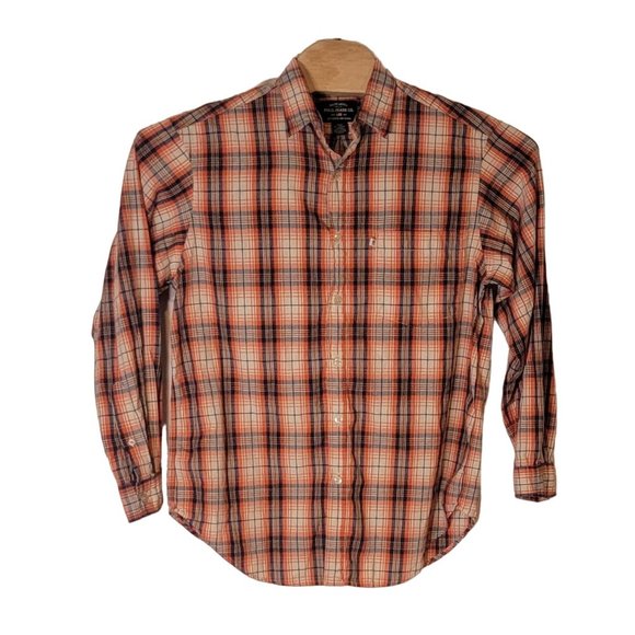 Ralph Lauren Polo Jeans Company Button Up Shirt Orange Tan Plaid Size Medium - Picture 2 of 7